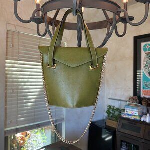 Salvatore Ferragamo Green Leather with Gold, Bucket Handbag, Rare,  EUC